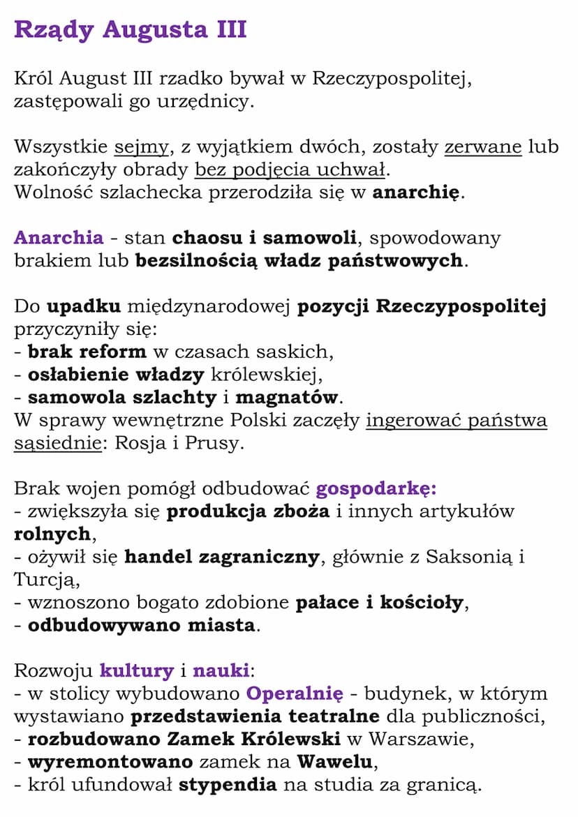 Upadek Rzeczpospolitej
Cały dział
1.Rzeczpospolita pod rządami
Wettinów
1697 r. - koronacja Augusta Il Mocnego
1717 r. - sejm niemy
1734 r. 