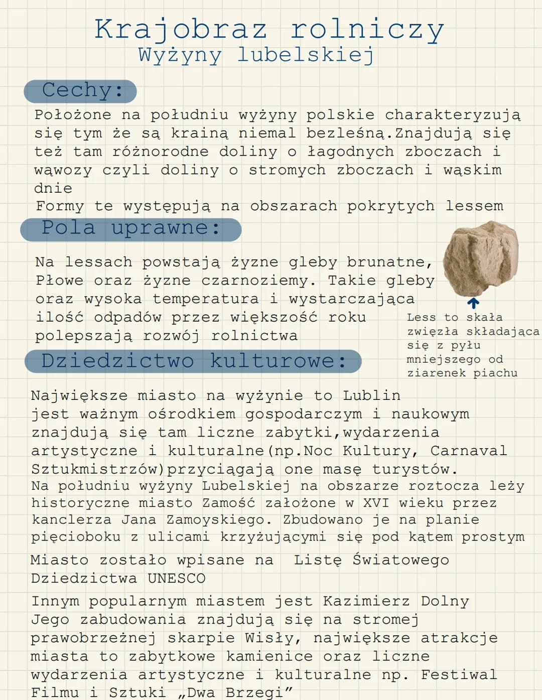 Krajobraz rolniczy
Wyżyny lubelskiej
Cechy:
Położone na południu wyżyny polskie charakteryzują
się tym że są krainą niemal bezleśną. Znajduj