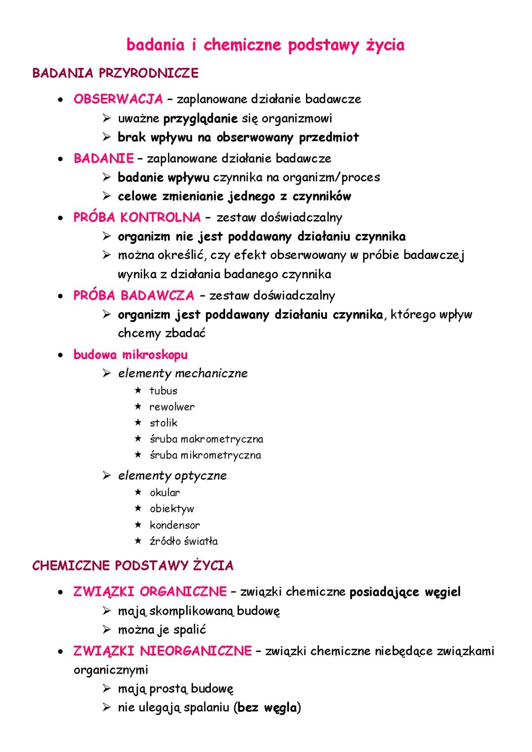 Podstawy życia: badania przyrodnicze i chemiczne zagadnienia