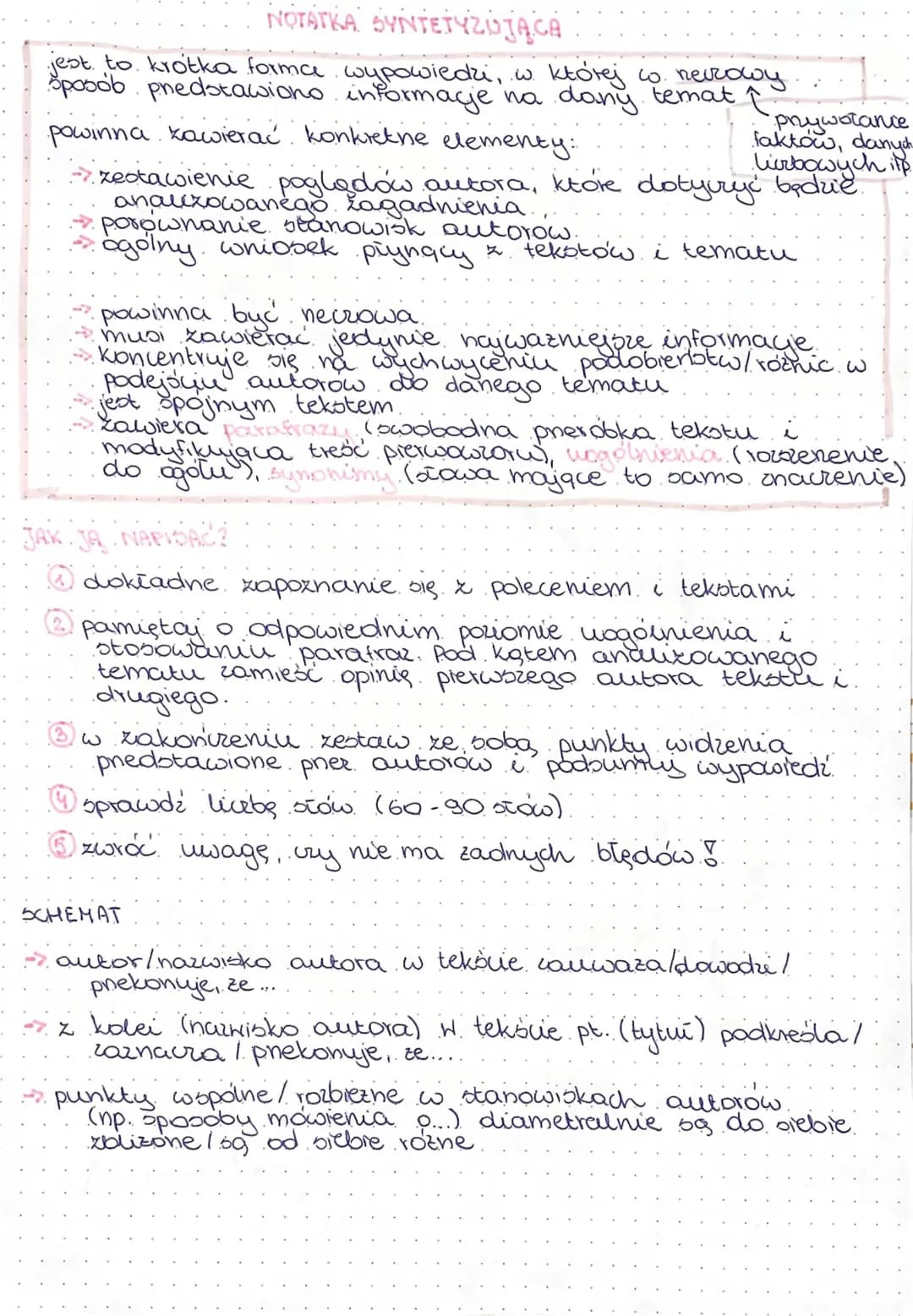 Jak napisać notatkę syntetyzującą? Przykład, schemat i zwroty