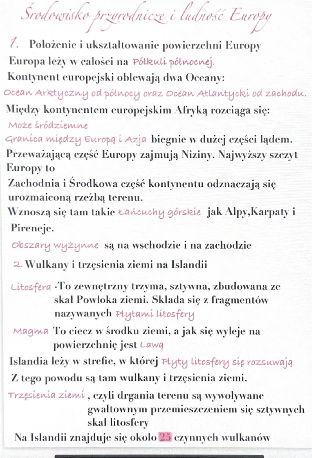 # Środowisko przyrodnicze i ludność Europy

1. Położenie i ukształtowanie powierzchni Europy
Europa leży w całości na Półkuli północnej.
Kon