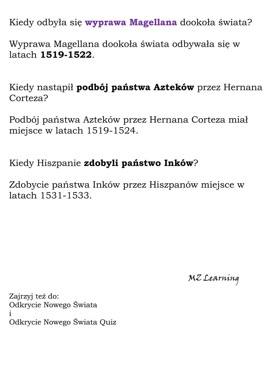 Odkrycie Nowego Świata
Fiszki
Wyjaśnij znaczenie pojęcia kompas.
Kompas to przyrząd wyposażony w igłę magnetyczną,
która wskazuje strony świ