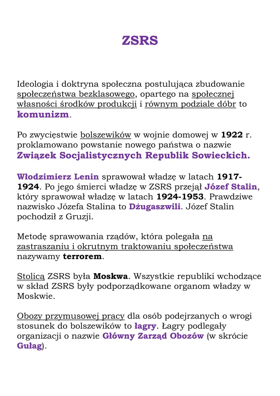 ZSRS
Ideologia i doktryna społeczna postulująca zbudowanie
społeczeństwa bezklasowego, opartego na społecznej
własności środków produkcji i 