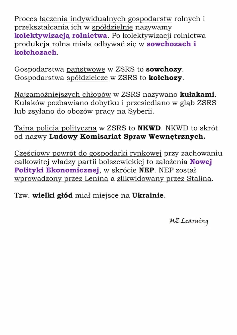 ZSRS
Ideologia i doktryna społeczna postulująca zbudowanie
społeczeństwa bezklasowego, opartego na społecznej
własności środków produkcji i 