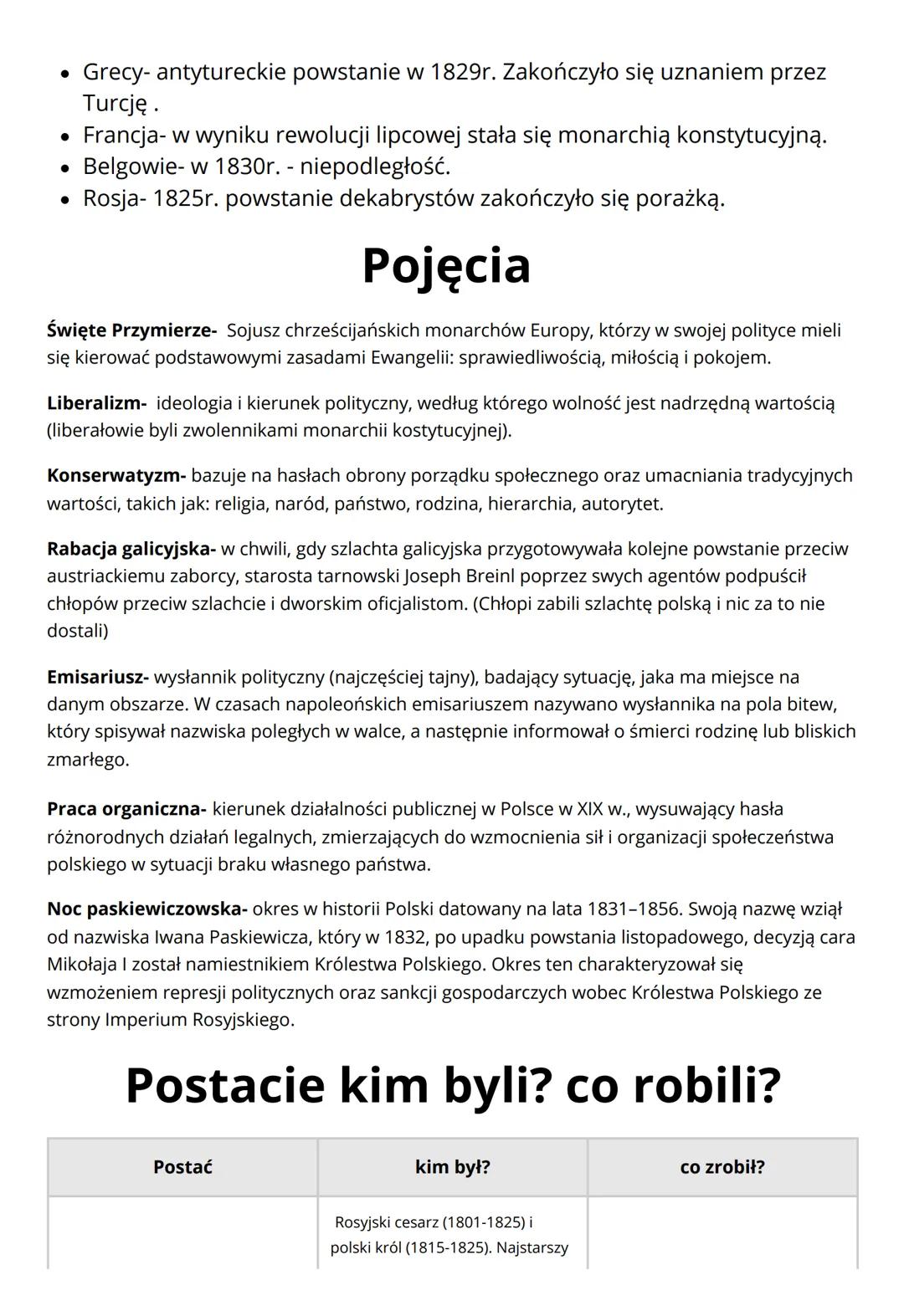 Historia praca klasowa. Dział 1.
Klasa VII
Daty
1814r.-1815r.
wybuchło w nocy z 29 na 30 listopada 1830,
a zakończyło się 21 października 18