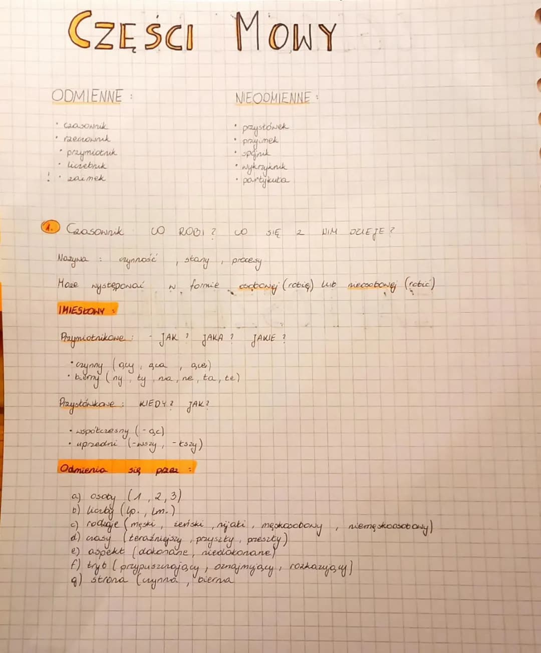 Części mowy - Sprawdzian, ćwiczenia, przykłady, test, powtórzenie