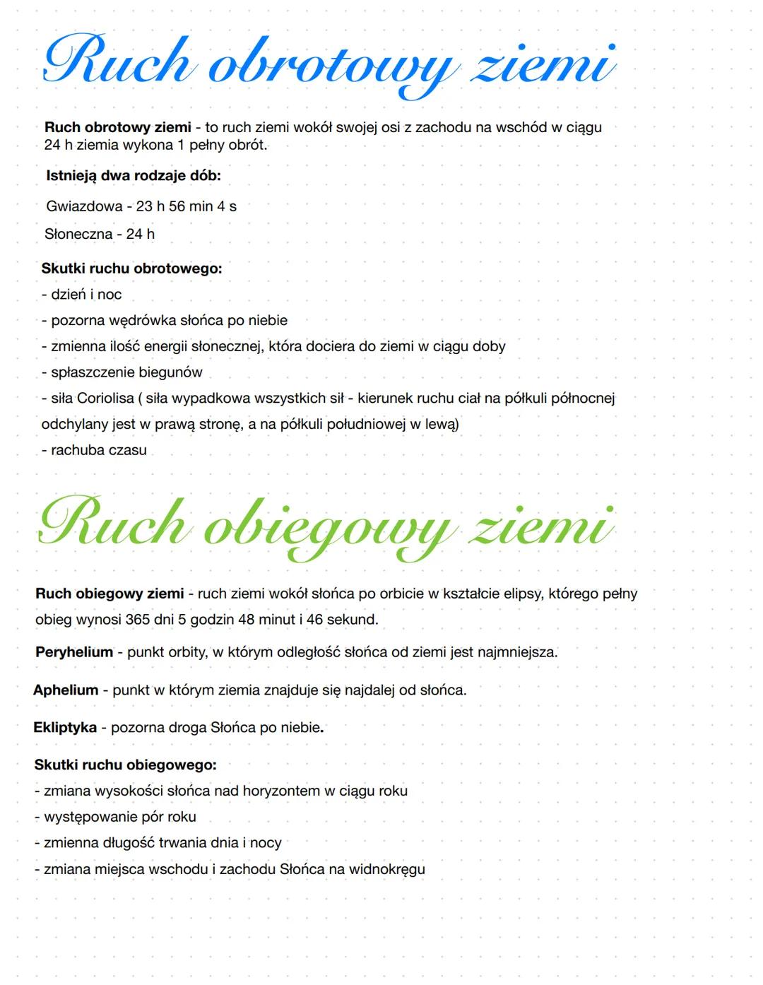 Ruch obrotowy ziemi
Ruch obrotowy ziemi - to ruch ziemi wokół swojej osi z zachodu na wschód w ciągu
24 h ziemia wykona 1 pełny obrót.
Istni
