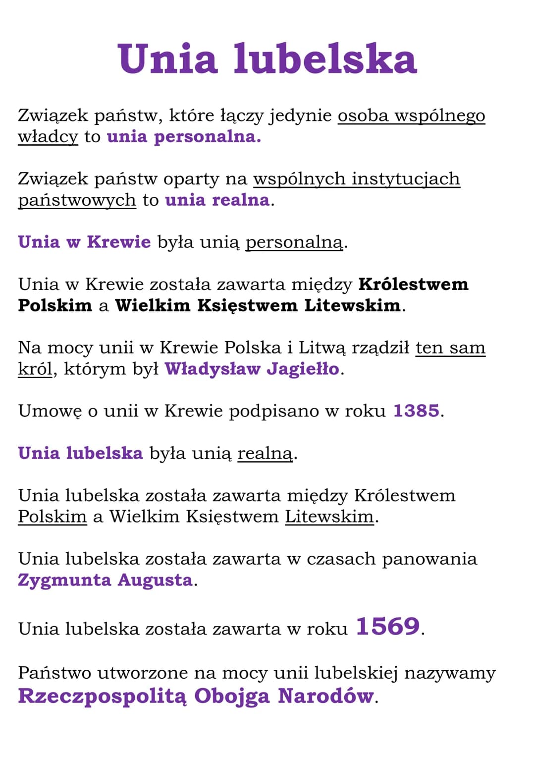 Unia lubelska
Związek państw, które łączy jedynie osoba wspólnego
władcy to unia personalna.
Związek państw oparty na wspólnych instytucjach