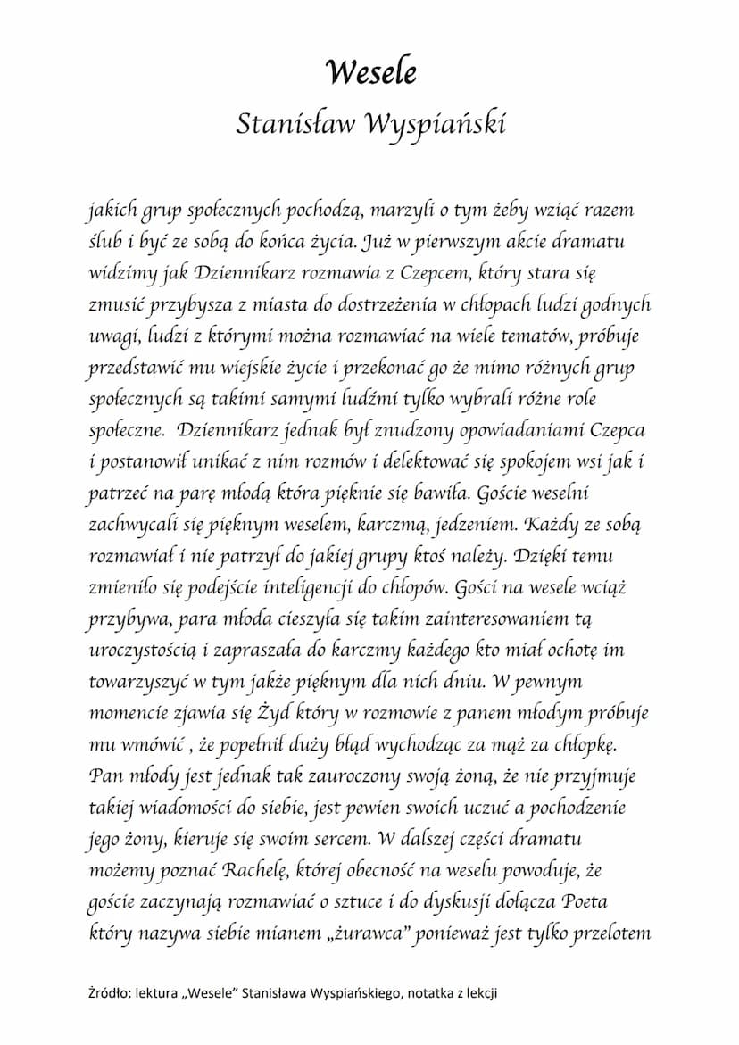 ol
Wesele
Stanisław Wyspiański
Akcja dramatu rozgrywa się w nocy z 20 na 21 listopada 1900 r. W
Bronowickim dworze Włodzimierza Tetmajera. L