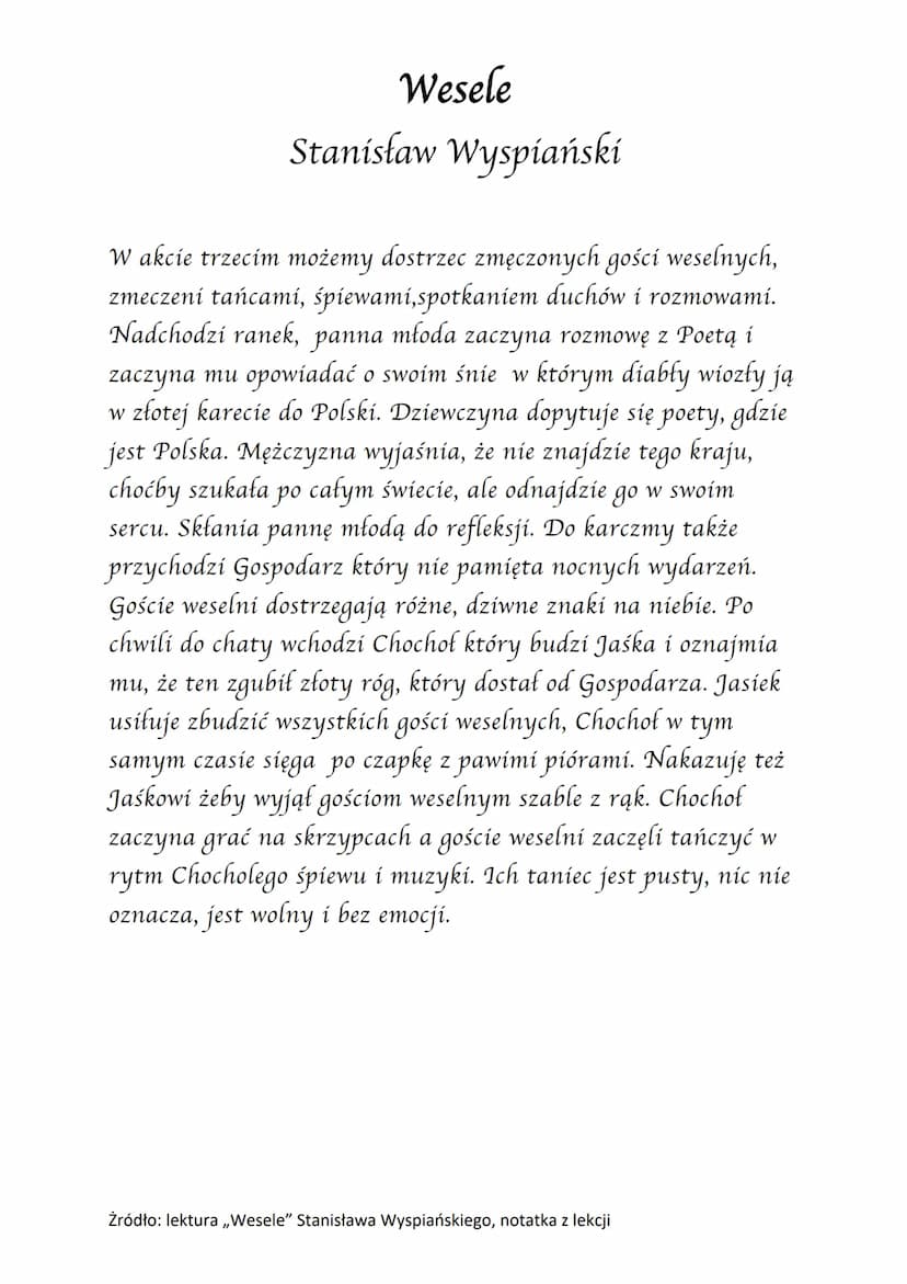 ol
Wesele
Stanisław Wyspiański
Akcja dramatu rozgrywa się w nocy z 20 na 21 listopada 1900 r. W
Bronowickim dworze Włodzimierza Tetmajera. L