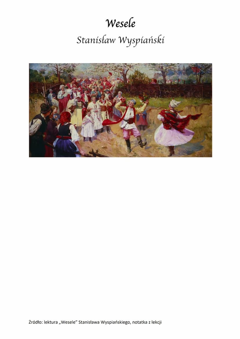 ol
Wesele
Stanisław Wyspiański
Akcja dramatu rozgrywa się w nocy z 20 na 21 listopada 1900 r. W
Bronowickim dworze Włodzimierza Tetmajera. L