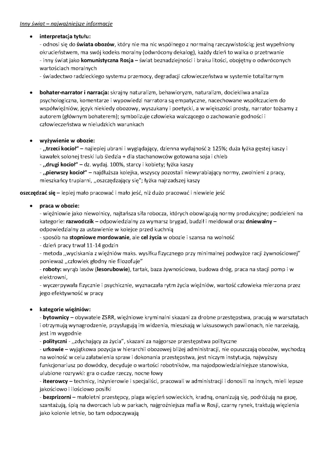 Inny Świat - Opracowanie do Matury, Streszczenie i Ważne Informacje