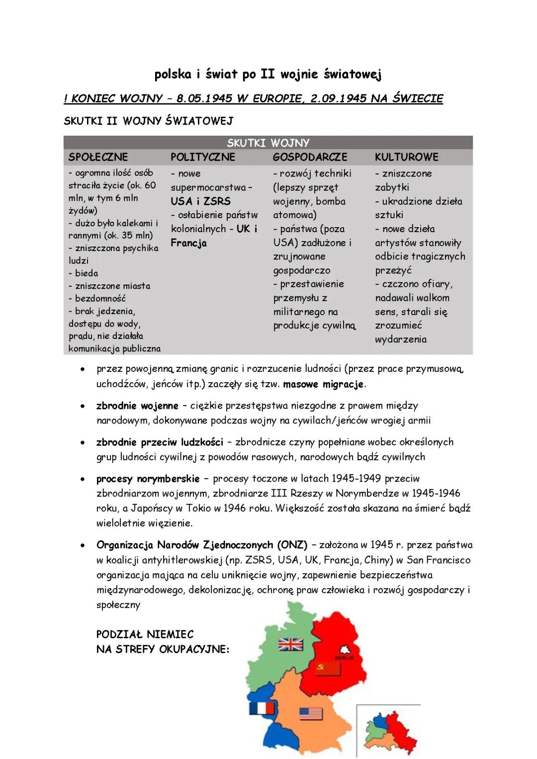 Skutki 2 Wojny Światowej dla Polski i Zimna Wojna w Punktach