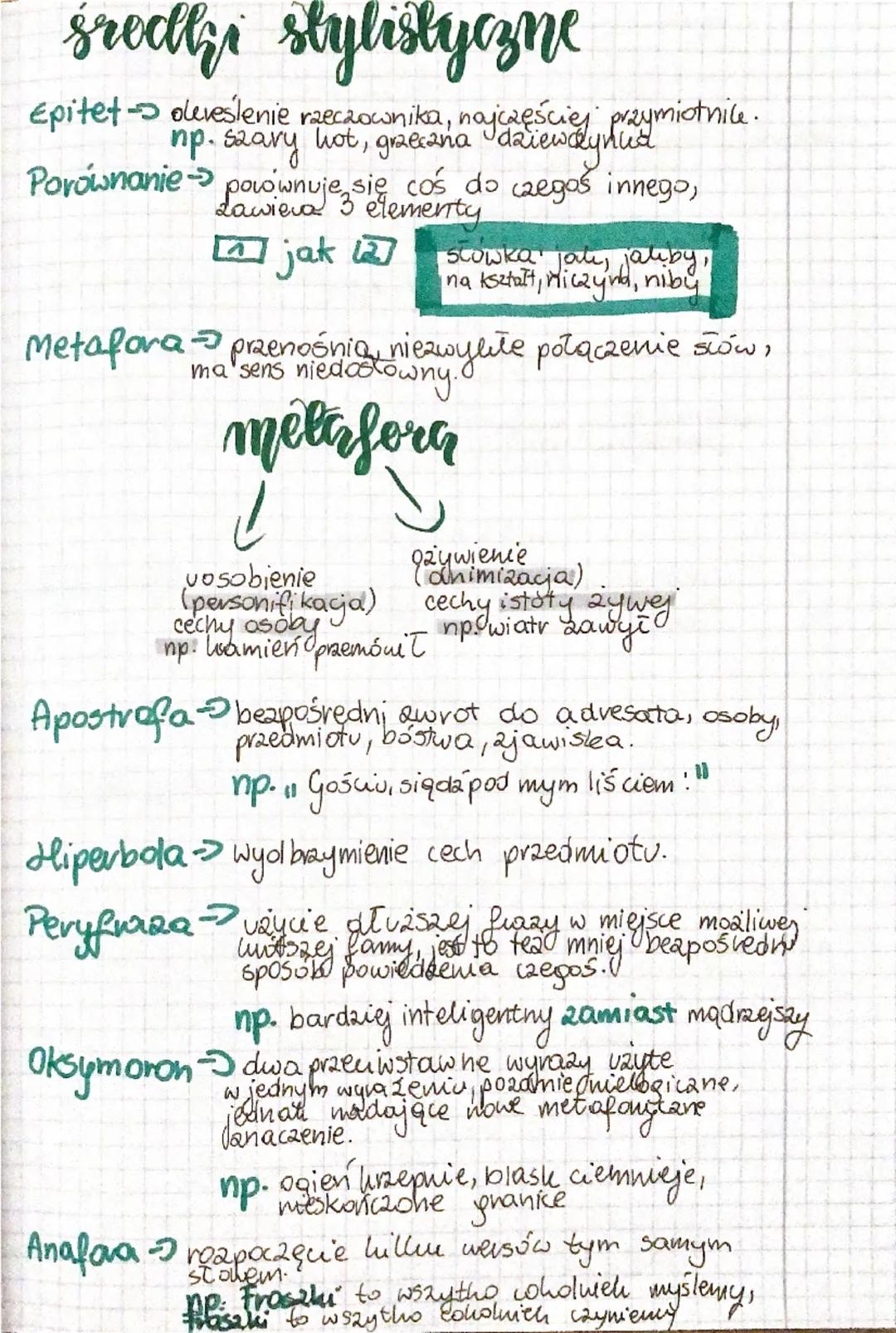 Średly stylistyczne
Epitet oleveslenie rzeczownika, najczęściej przymiotnice.
np. szary hot, grzeczna dziewczynuid
powwnuje się coś do czego