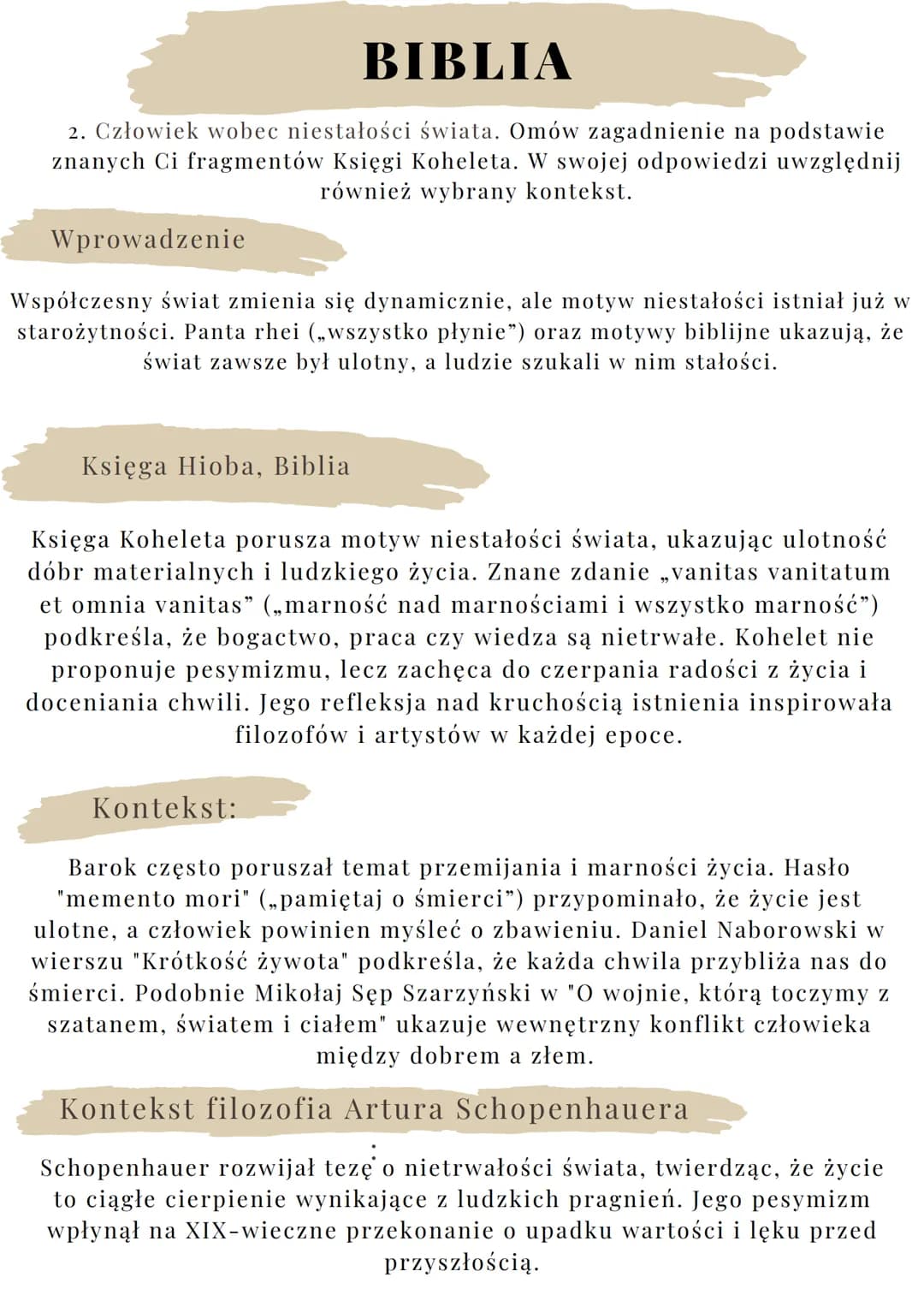 --- OCR Start ---
BIBLIA
1. Motyw cierpienia niezawinionego. Omów zagadnienie na podstawie znanych
Ci fragmentów Księgi Hioba. W swojej odpo