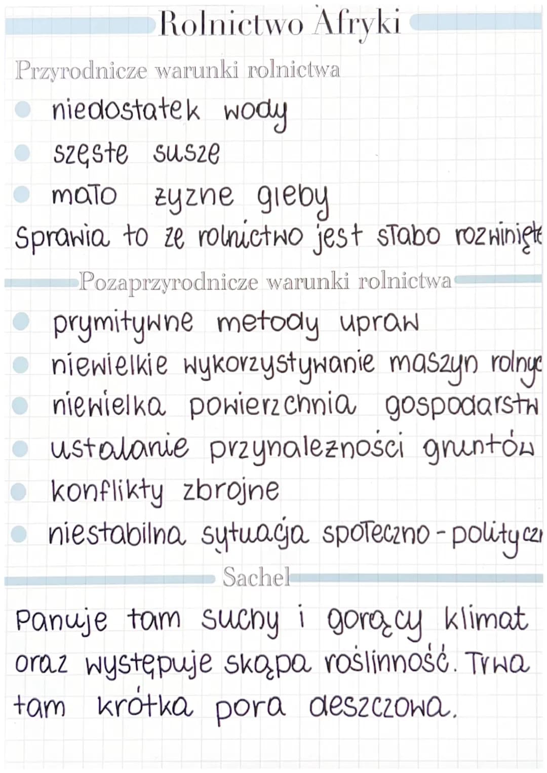 Rolnictwo Afryki
Przyrodnicze warunki rolnictwa
niedostatek wody
szęste susze
мато zyzne gleby
Sprawia to ze rolnictwo jest słabo rozwinięte