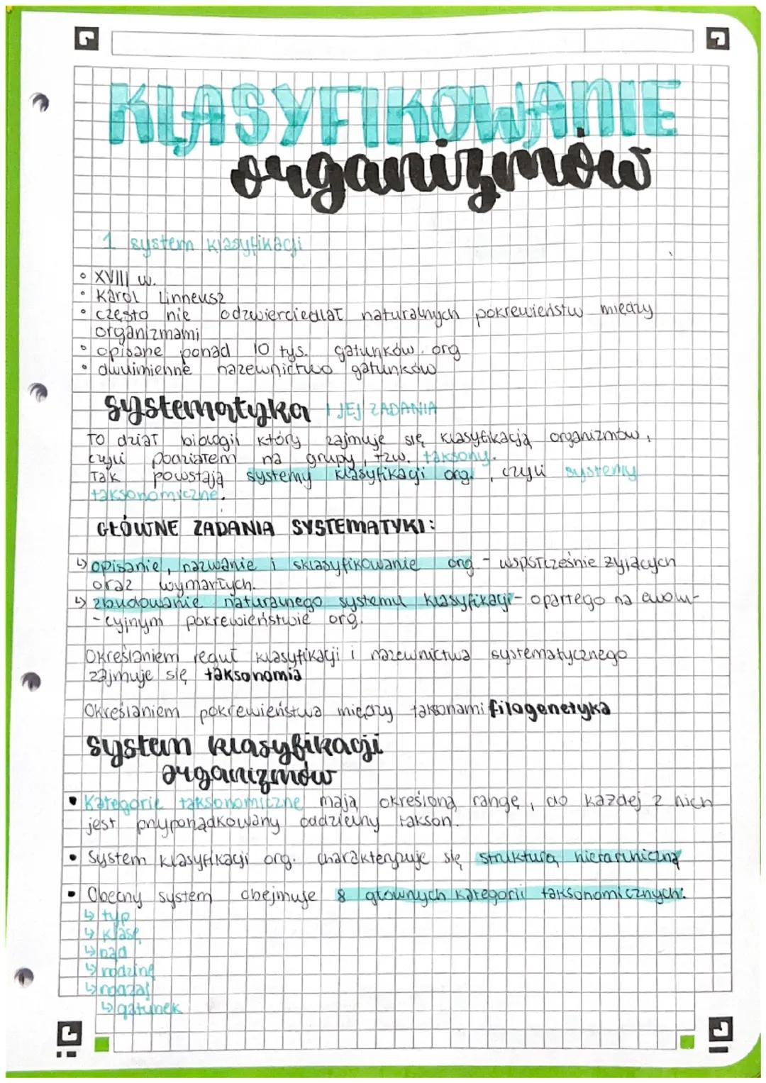 Klasyfikowanie organizmów - Notatka Biologia Rozszerzona
