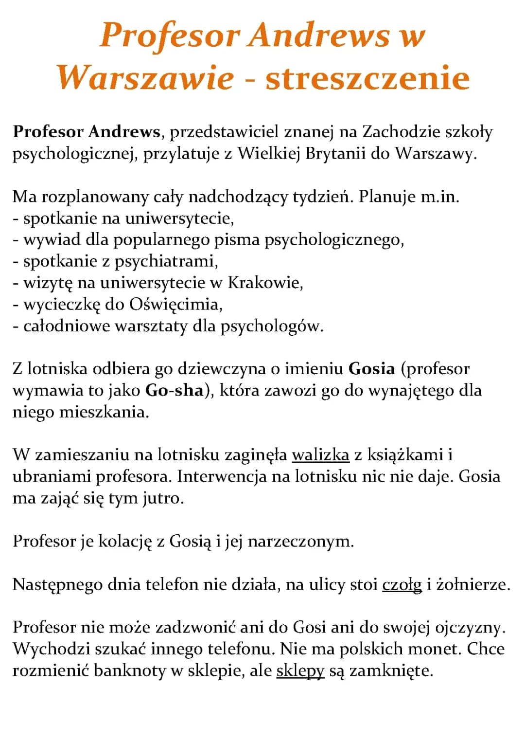 Profesor Andrews w Warszawie - streszczenie
