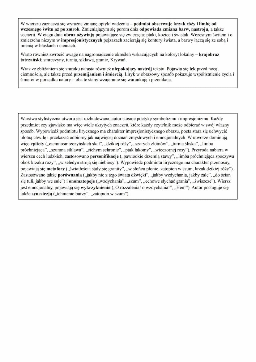 Cykl obejmuje cztery utwory, każdy z nich przedstawia ten sam motyw - różę rosnącą obok próchniejącej już
limby. Jednak w każdym z sonetów n