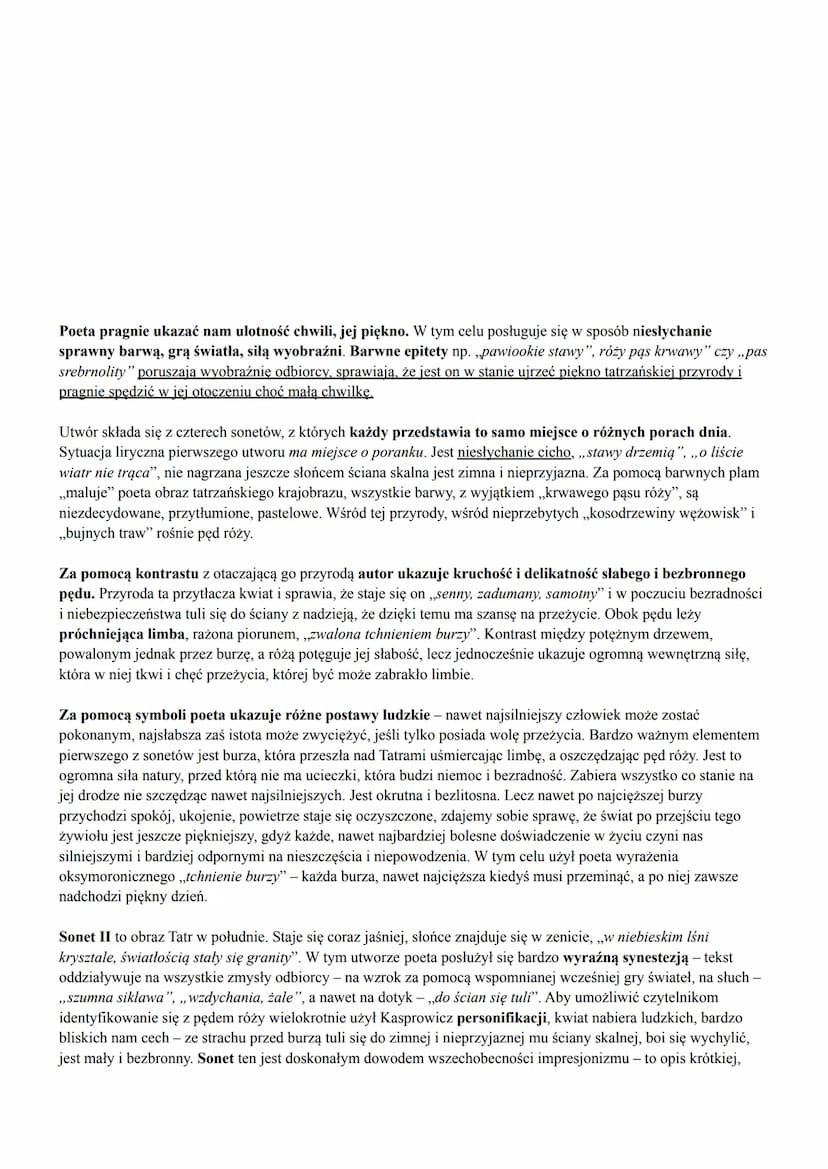 Cykl obejmuje cztery utwory, każdy z nich przedstawia ten sam motyw - różę rosnącą obok próchniejącej już
limby. Jednak w każdym z sonetów n