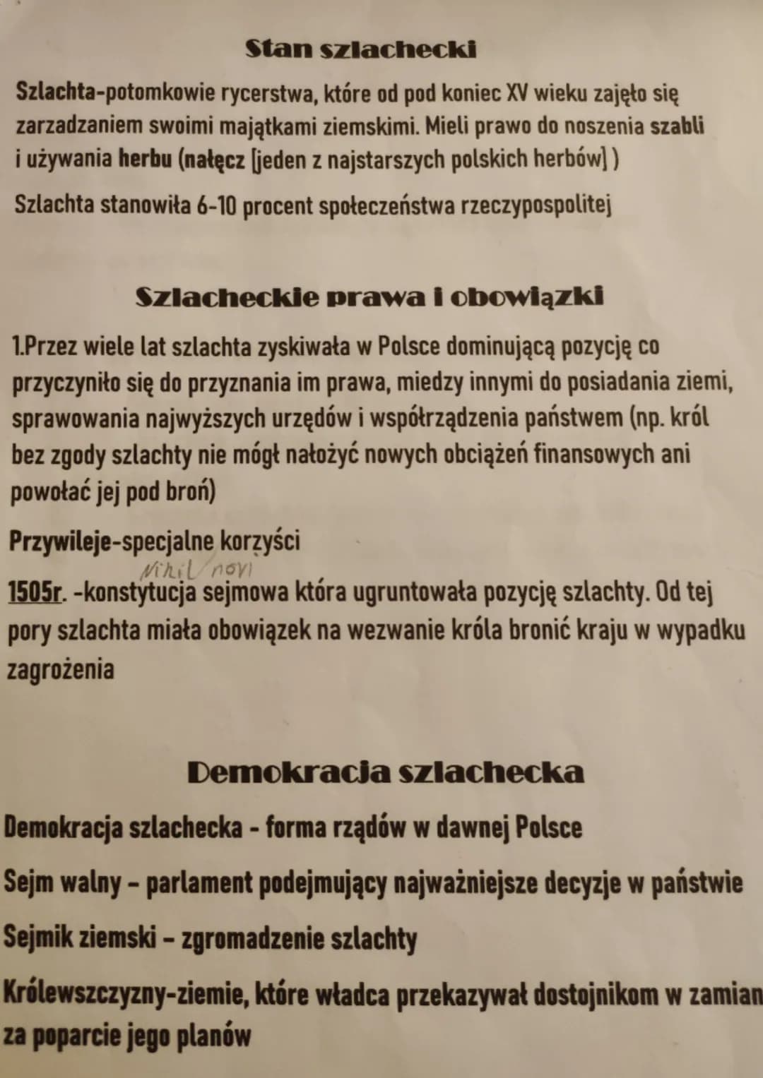 Stan szlachecki
Szlachta-potomkowie rycerstwa, które od pod koniec XV wieku zajęło się
zarzadzaniem swoimi majątkami ziemskimi. Mieli prawo 
