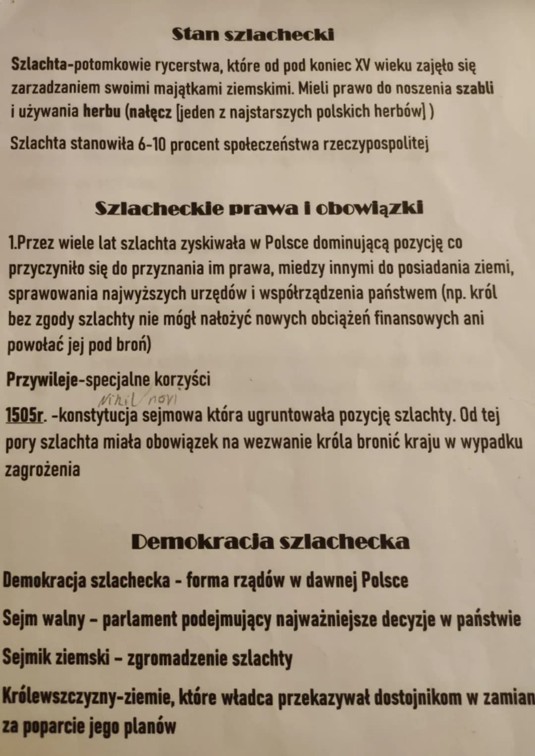 Stan szlachecki
Szlachta-potomkowie rycerstwa, które od pod koniec XV wieku zajęło się
zarzadzaniem swoimi majątkami ziemskimi. Mieli prawo 