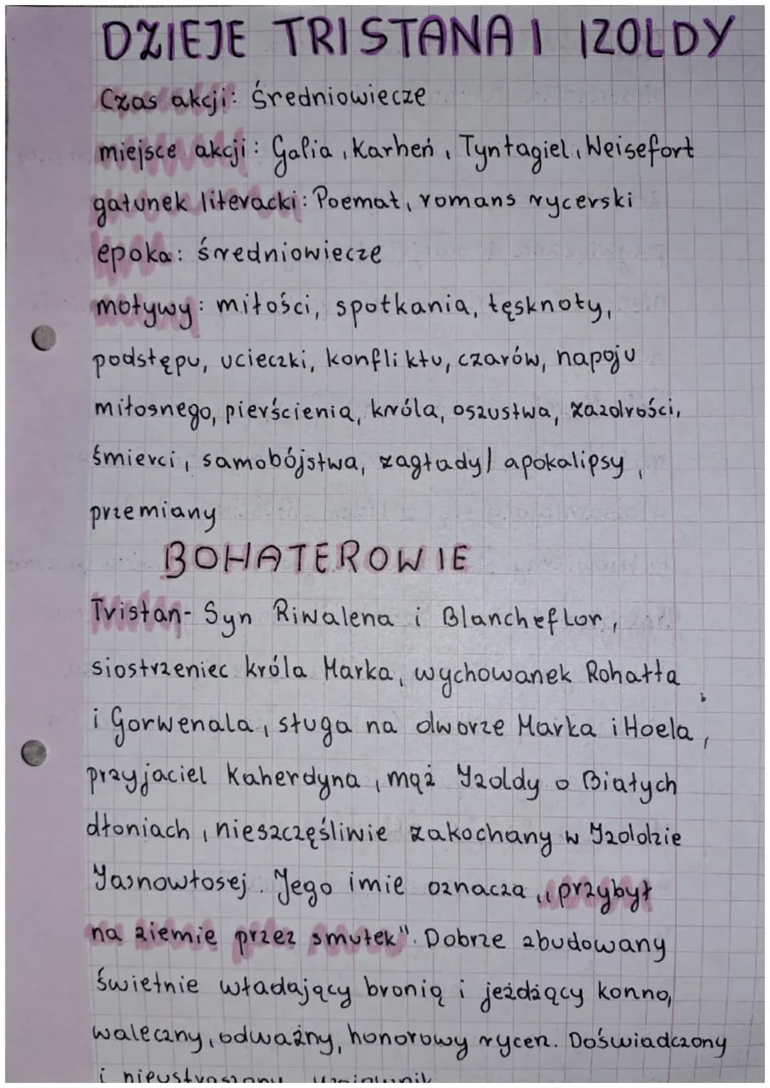 DZIEJE TRISTANA I IZOLDY
Czas akcji: średniowiecze
miejsce akcji: Galia, karheń, Tyntagiel, Weisefort
gatunek literacki: Poemat, romans ryce