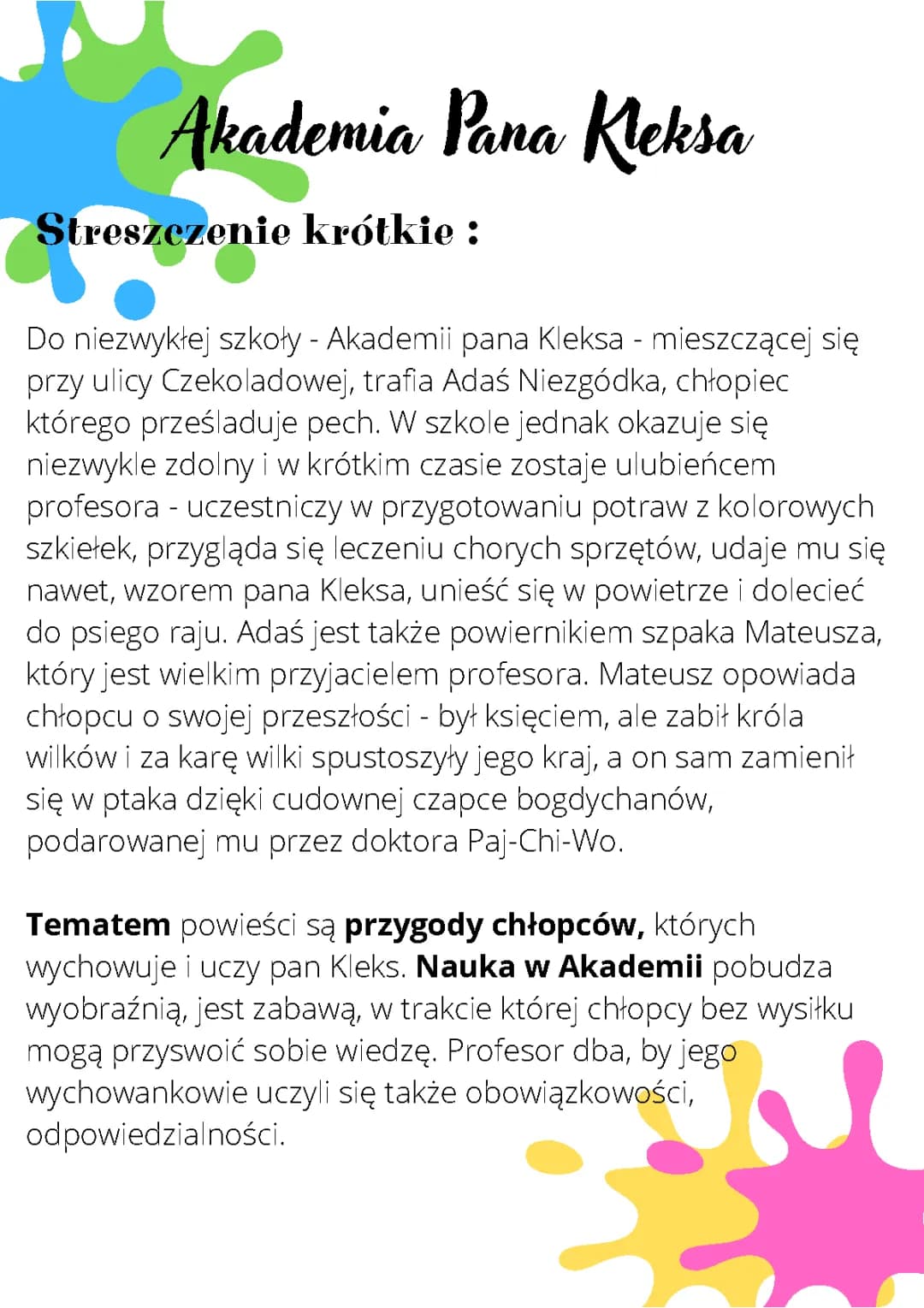 Akademia Pana Kleksa streszczenie 