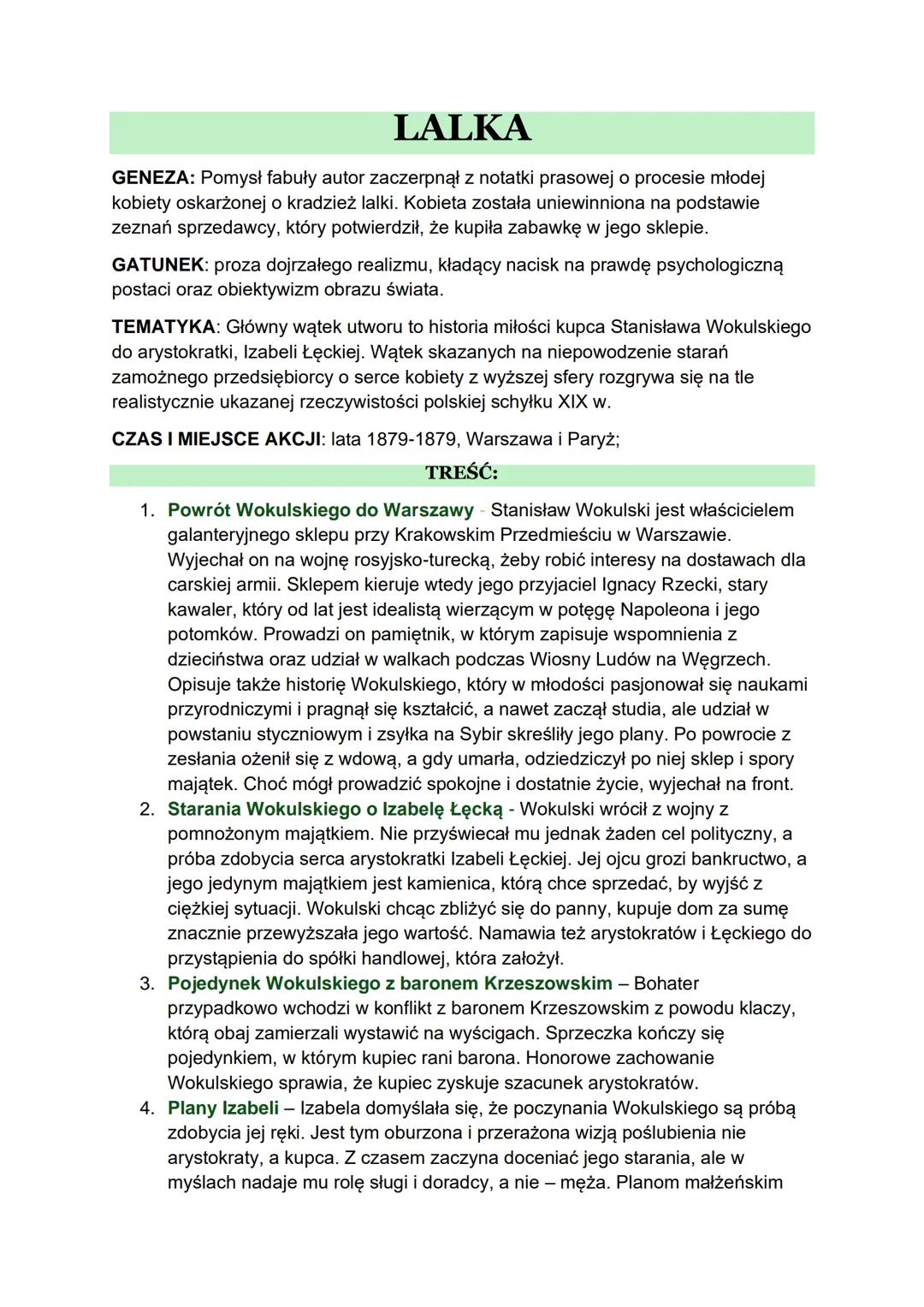 # LALKA

GENEZA: Pomysł fabuły autor zaczerpnął z notatki prasowej o procesie młodej
kobiety oskarżonej o kradzież lalki. Kobieta została un