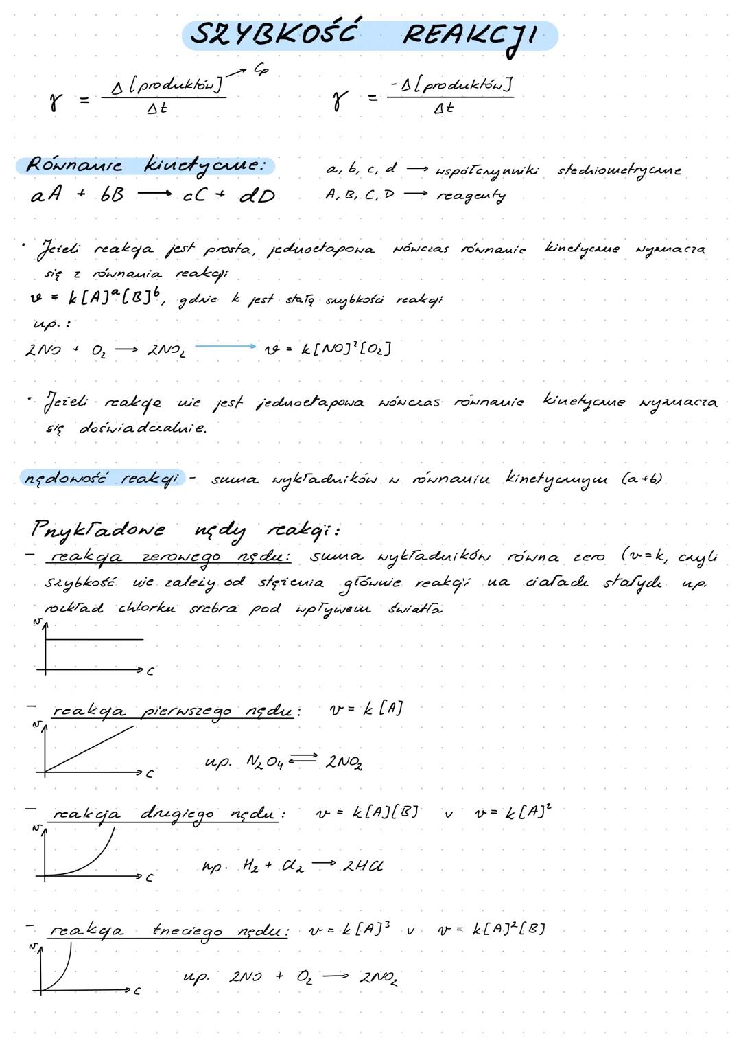 J
s [ produktów )
st
Równanie kinetycie:
a A + 6B
cC + dD
SZYBKOŚĆ REAKCJI
-A [produktów]
At
up. :
2NO+ 0₂ → 2NOL
Jeżeli reakya jest prosta,
