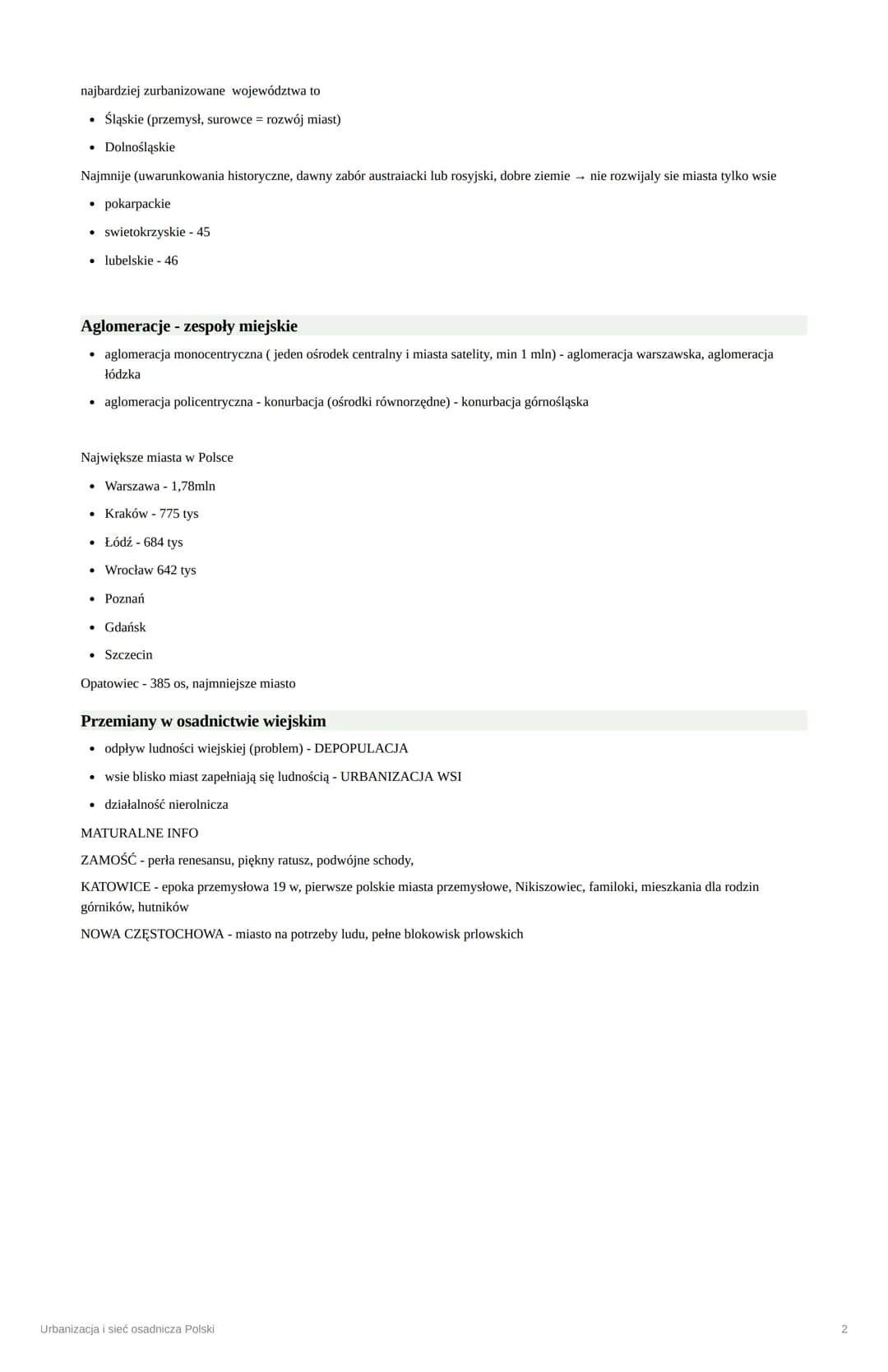 Urbanizacja i sieć osadnicza Polski
Jednostki sieci osadniczej
miasta - 954 w Polsce
o najstarsze: (XXIIW)
▪ Złotoryje
▪ Opole
▪ Lwówek Śląs