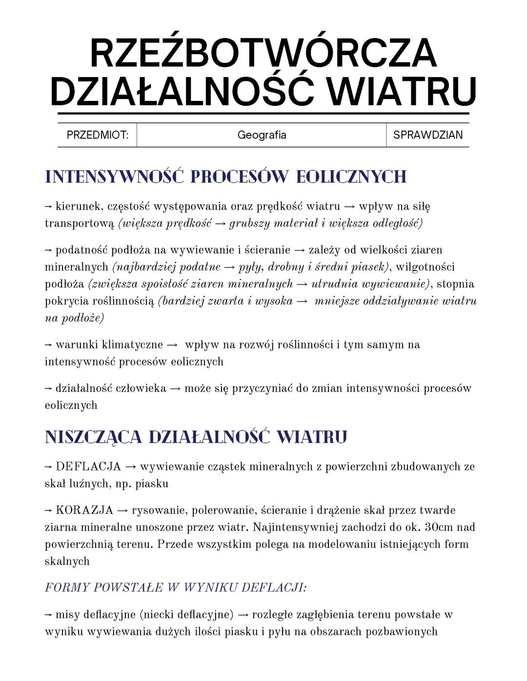 Wpływ wiatru na ukształtowanie terenu - poziom rozszerzony