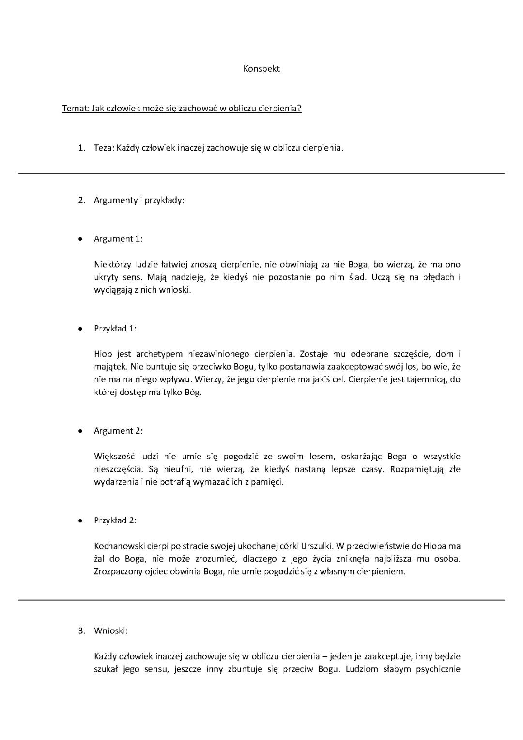 Konspekt - człowiek w obliczu cierpienia