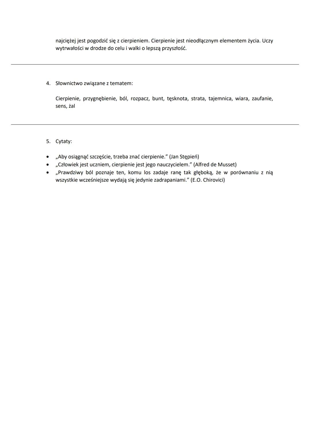 Temat: Jak człowiek może się zachować w obliczu cierpienia?
1. Teza: Każdy człowiek inaczej zachowuje się w obliczu cierpienia.
2. Argumenty