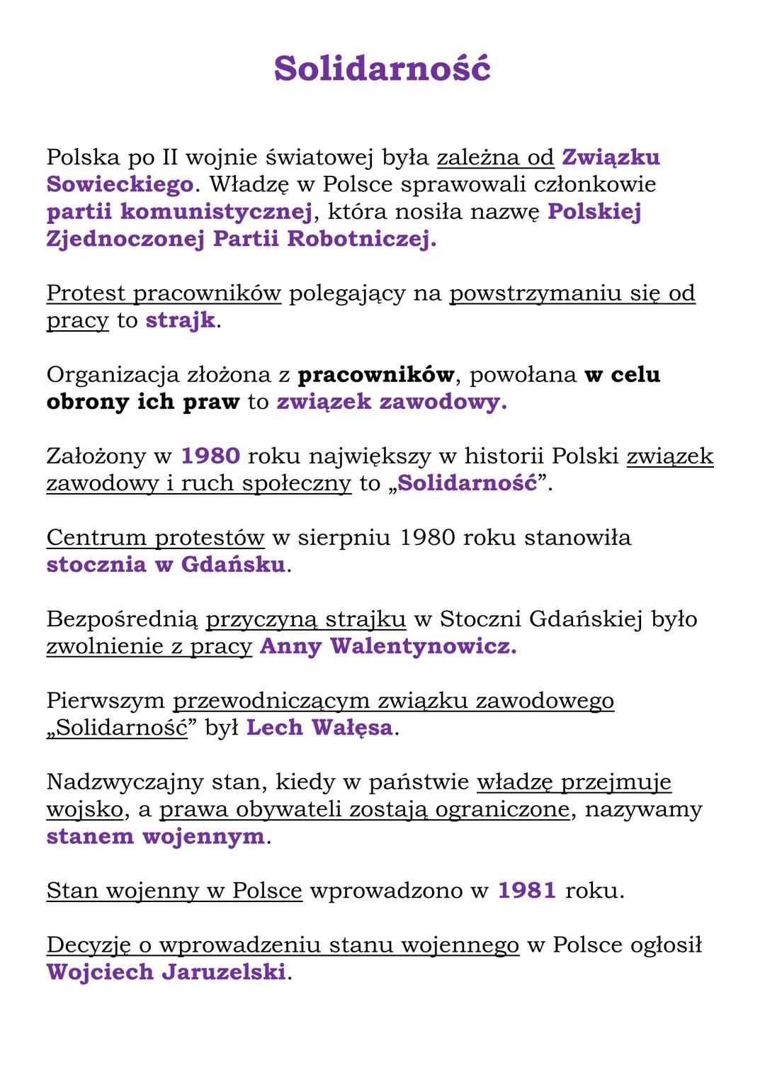 Solidarność
Polska po II wojnie światowej była zależna od Związku
Sowieckiego. Władzę w Polsce sprawowali członkowie
partii komunistycznej, 