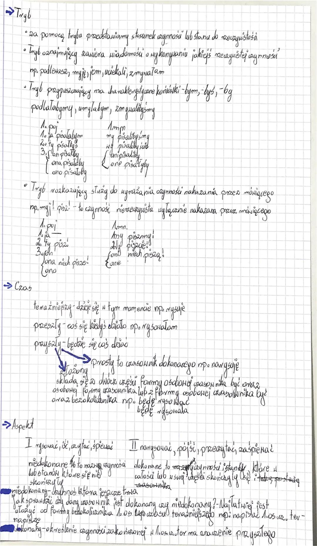 →→Tryb
• za pomocą tryba przedstawiamy stosunek azgnnośů" lub stanu do Reczywistośà
• Tryb oznajmujący zawiera wiadomośú o wykonywaniu jakie