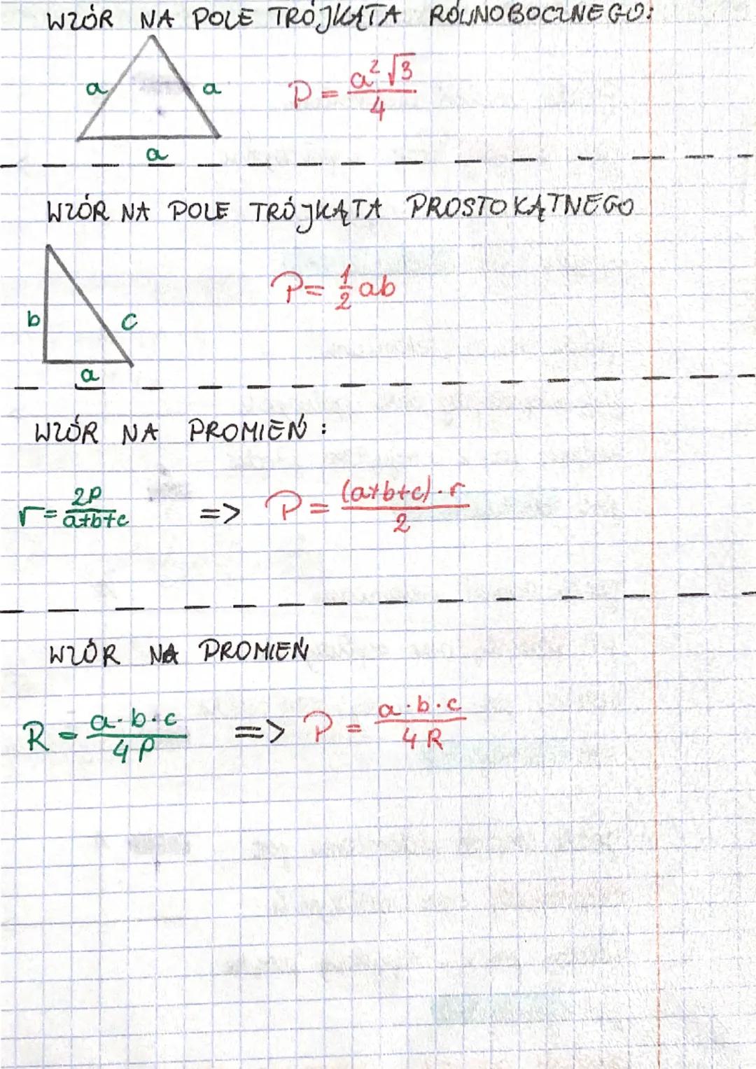 WZÓR NA WYSOKOŚĆ TRÓJKĄTA RÓWNOBOCZNEGO
h =
a√3
2
a
WZÓR NA POLE TRÓJKĄTA ZNAJĄC MIARĘ KĄTA
с
с
ha
b
B
WZÓR HERONA
PA = √p(p-a) (p-b) (p-c)
