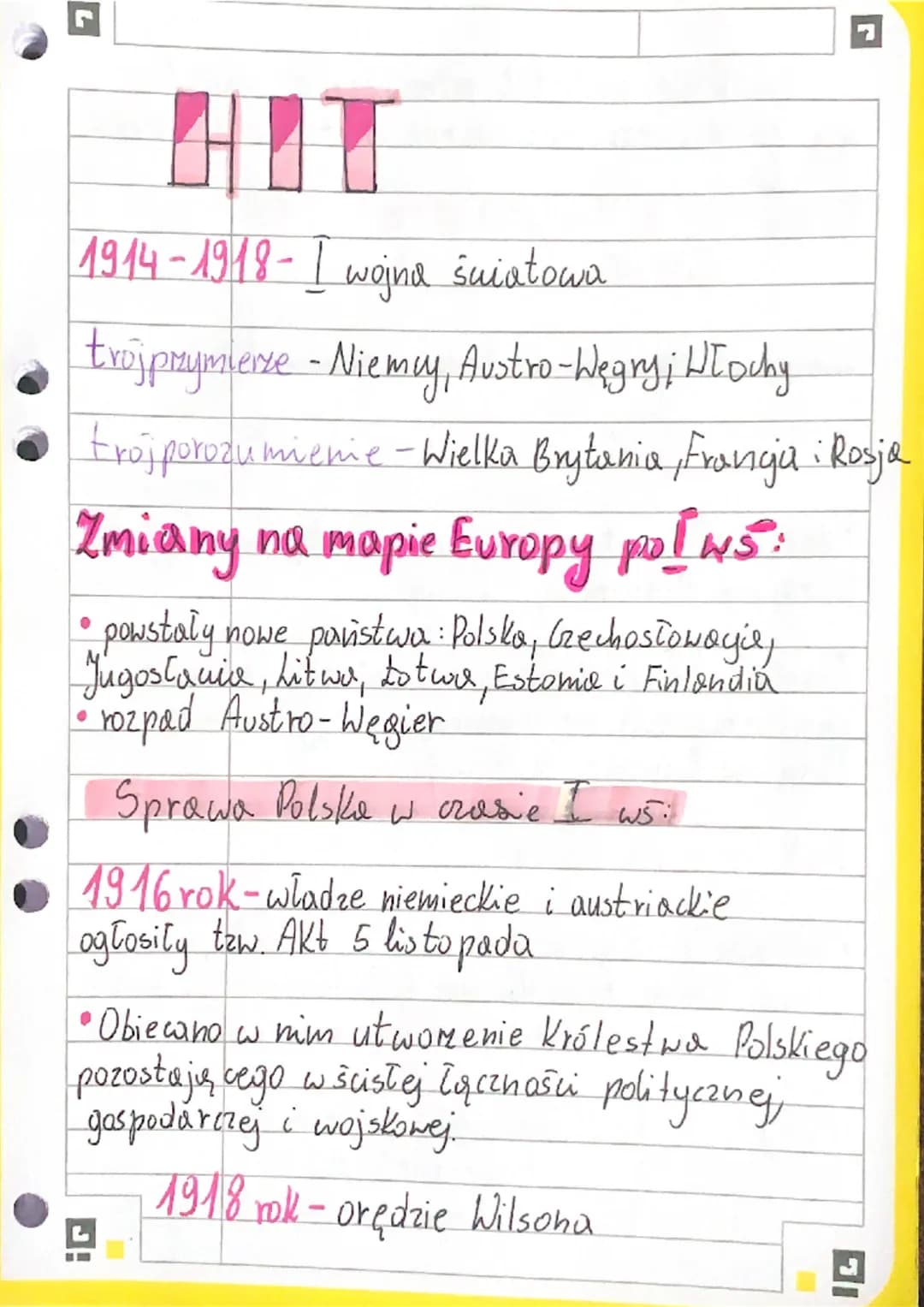 WIT
1914-1918-I wojna światowa
troj przymierze - Niemcy, Austro-Węgry; Włochy.
troj porozumienie - Wielka Brytania, Franca : Rosja
Zmiany na