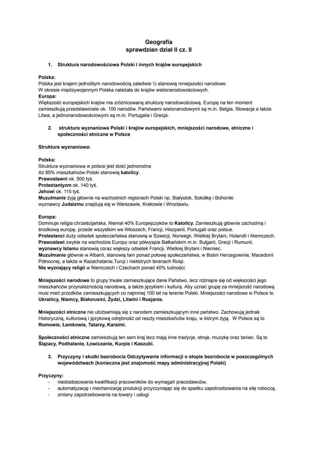 Sprawdzian z geografii dział II cz. II klasa 7