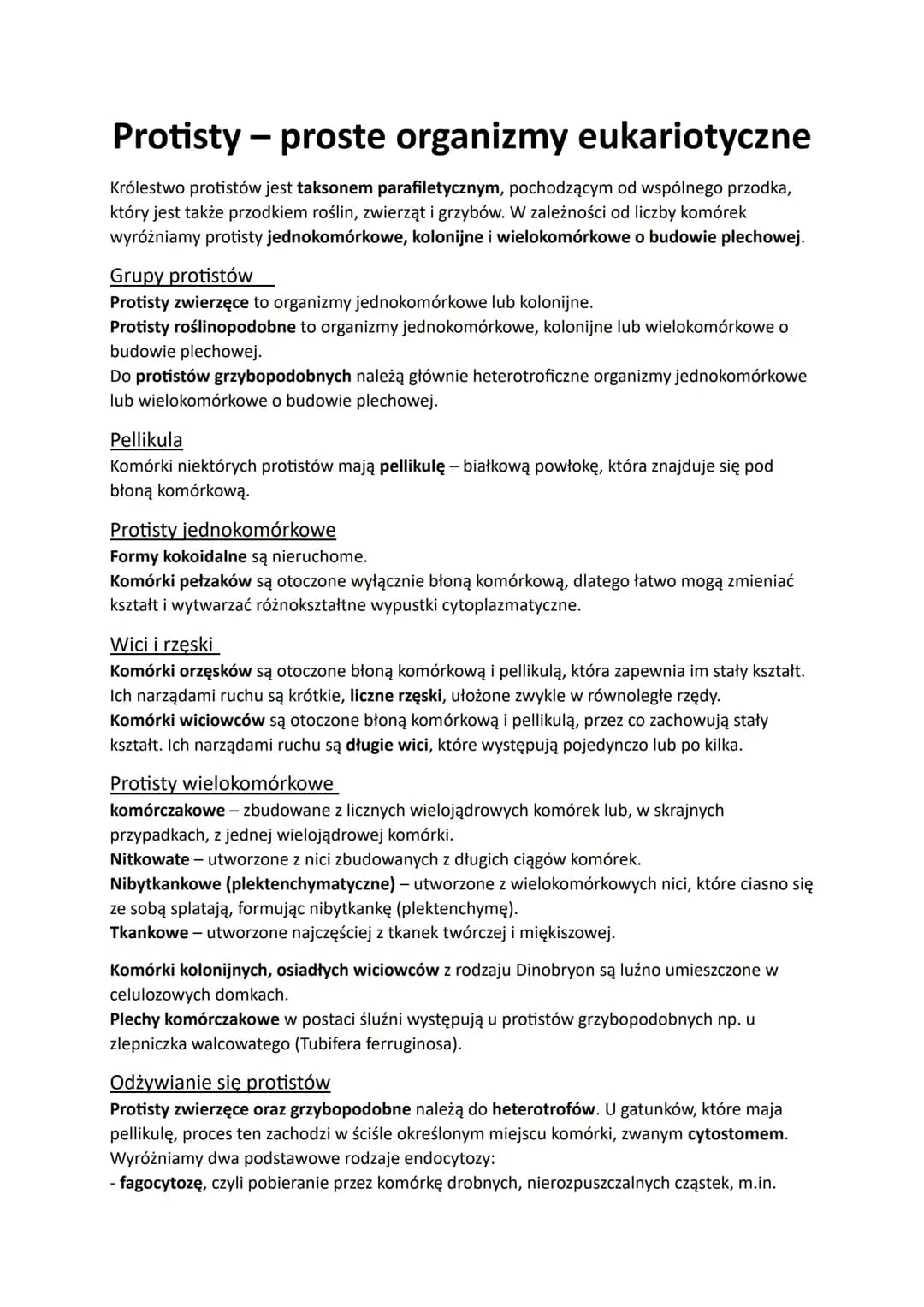 Protisty – proste organizmy eukariotyczne