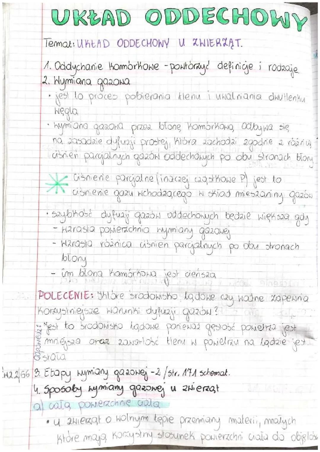 UKŁAD ODDECHOWY U ZWIERZĄT - SPOSOBY WYMIANY GAZOWEJ