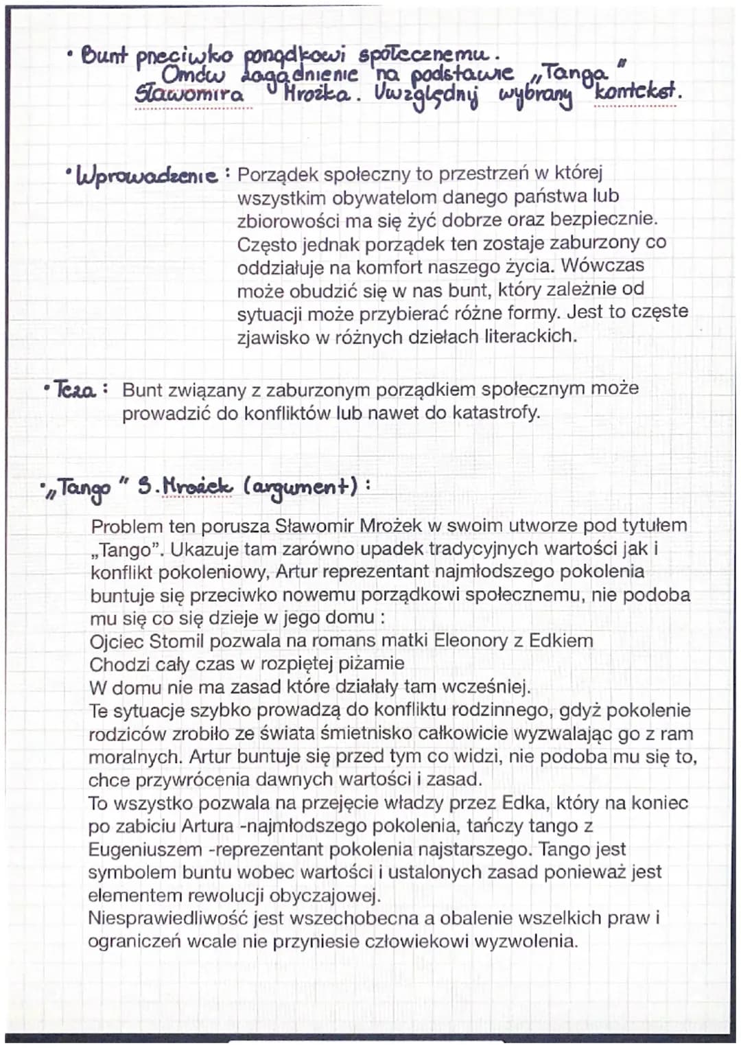 ,,Bunt przeciwko porządkowi społecznemu. Omów zagadnienie na podstawie ,,Tanga” Sławomira Mrożka.”