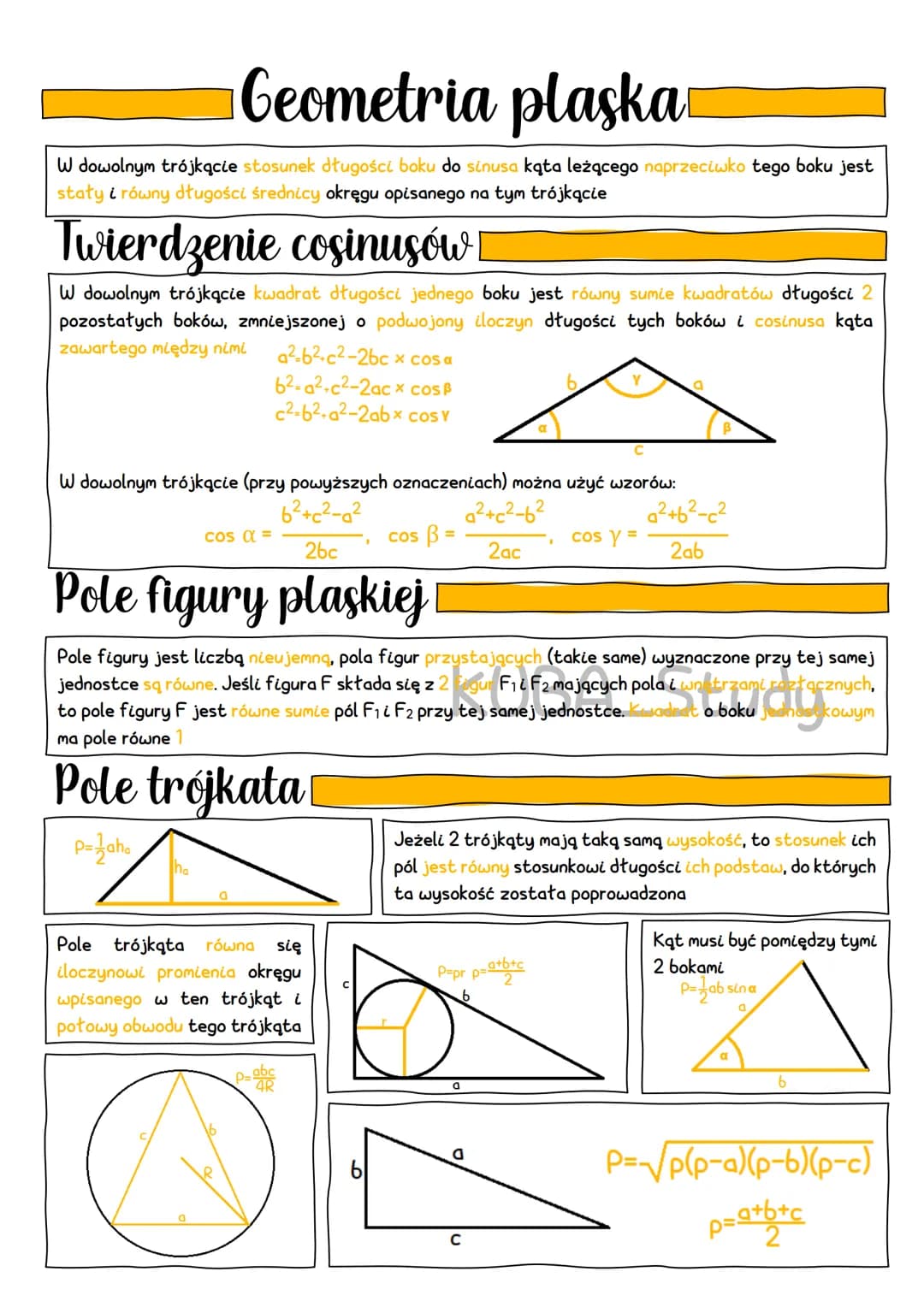 Geometria plaska
W dowolnym trójkącie stosunek długości boku do sinusa kąta leżącego naprzeciwko tego boku jest
staty i równy długości średn