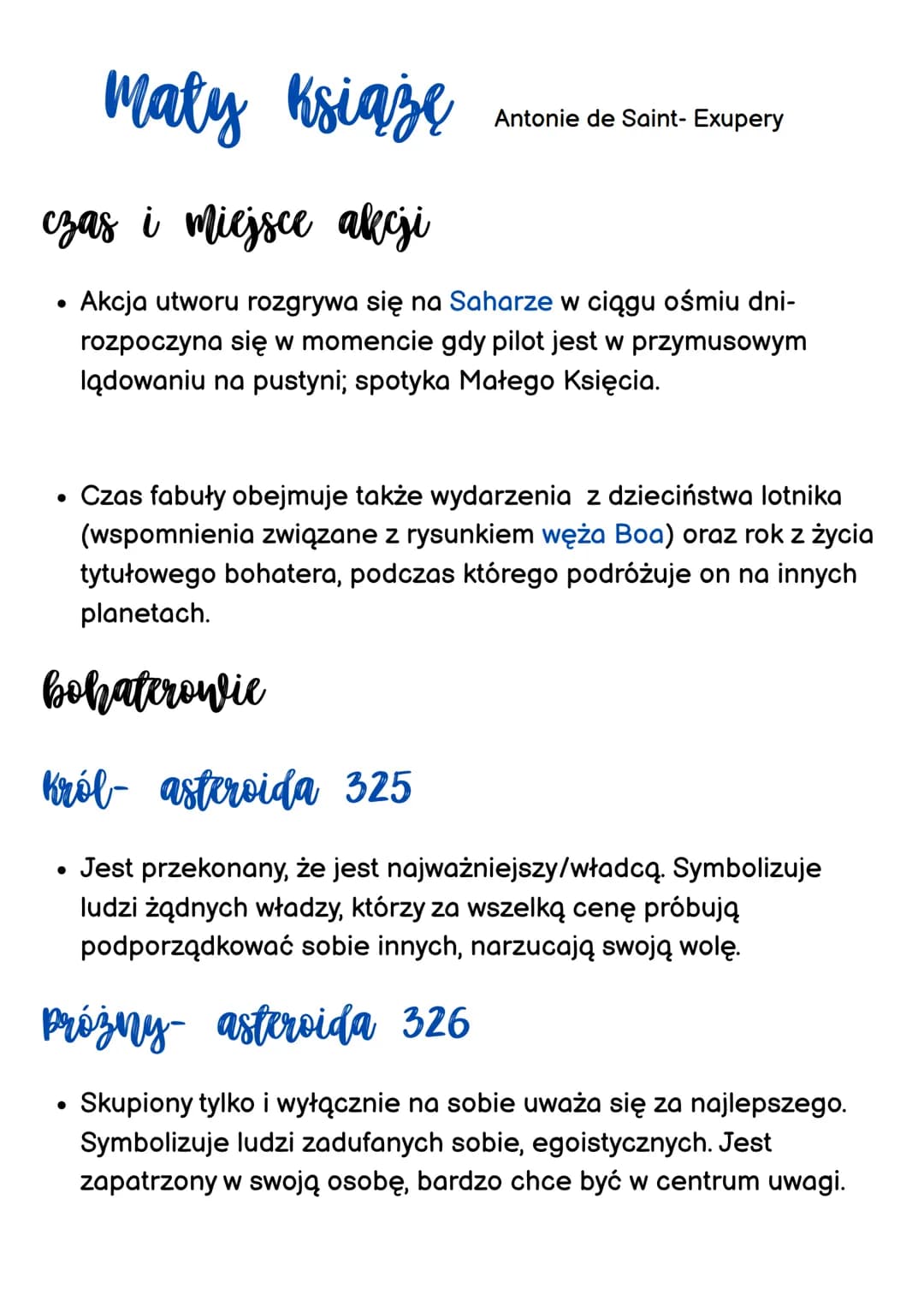 Mały książe
Antonie de Saint-Exupery
czas i miejsce akcji
Akcja utworu rozgrywa się na Saharze w ciągu ośmiu dni-
rozpoczyna się w momencie 