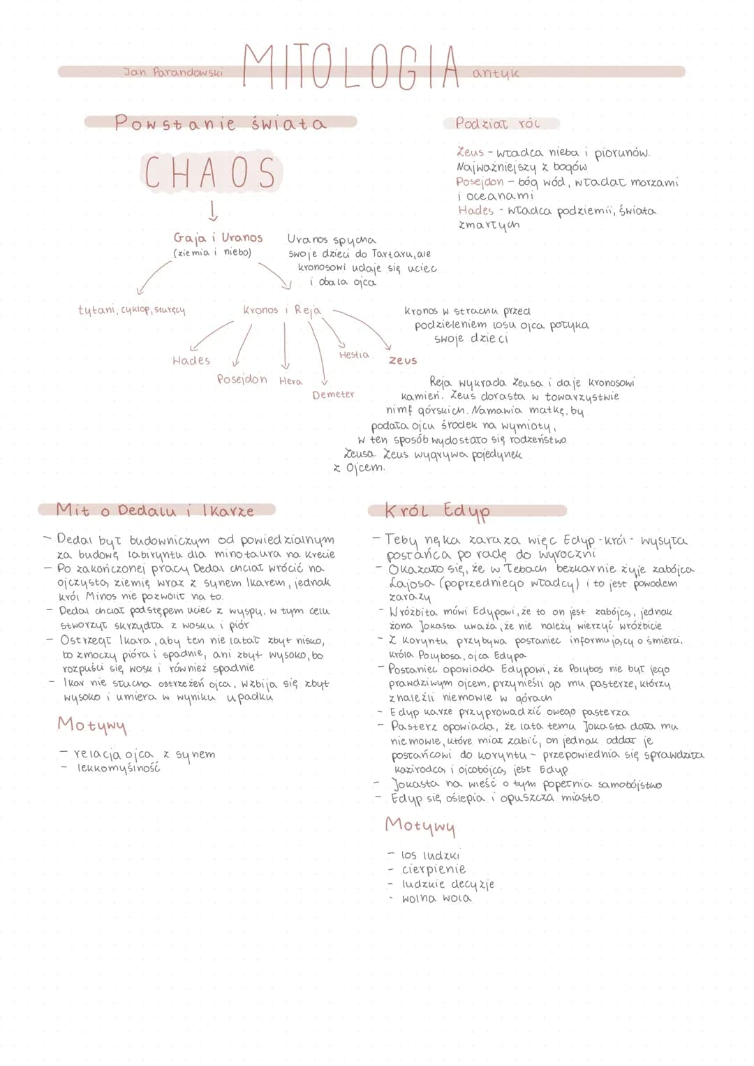Mitologia - opracowanie mitologii + pytania jawne
