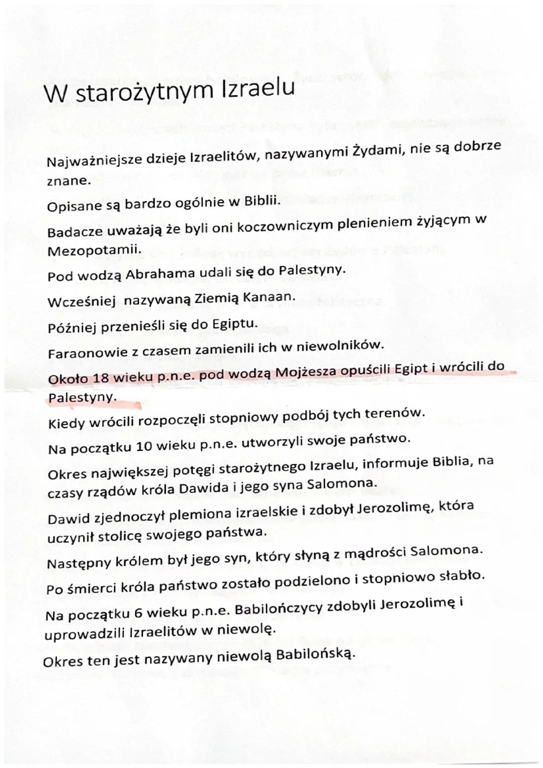 W starożytnym Izraelu
Najważniejsze dzieje Izraelitów, nazywanymi Żydami, nie są dobrze
znane.
Opisane są bardzo ogólnie w Biblii.
Badacze u