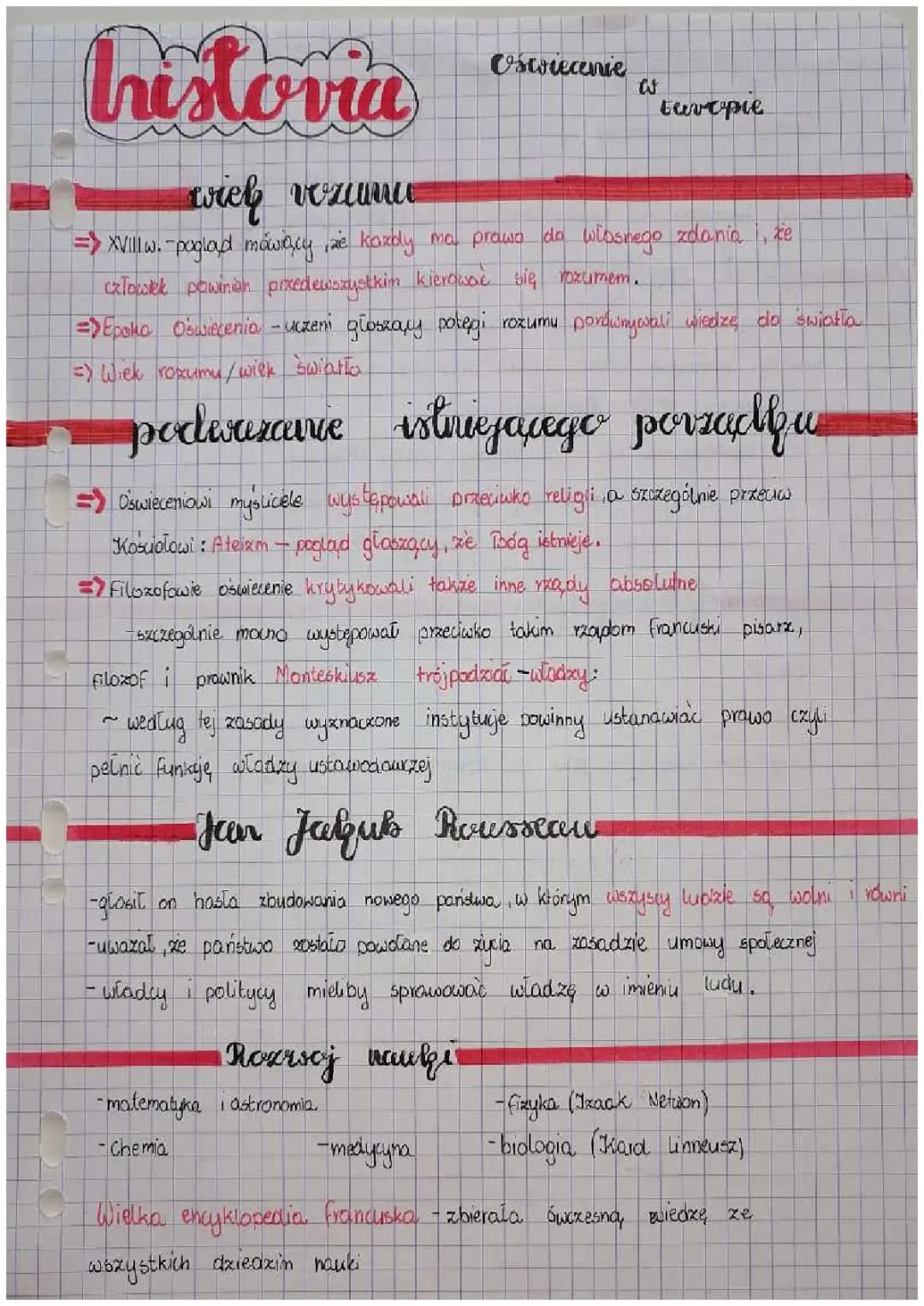 Oświecenie w Europie i Polsce - Notatka dla Klasa 6 i Trójpodział Władzy