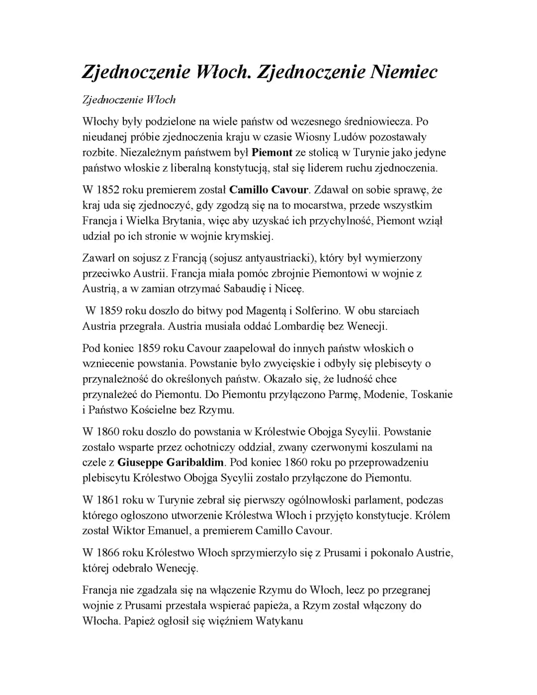 Zjednoczenie Włoch i Niemiec