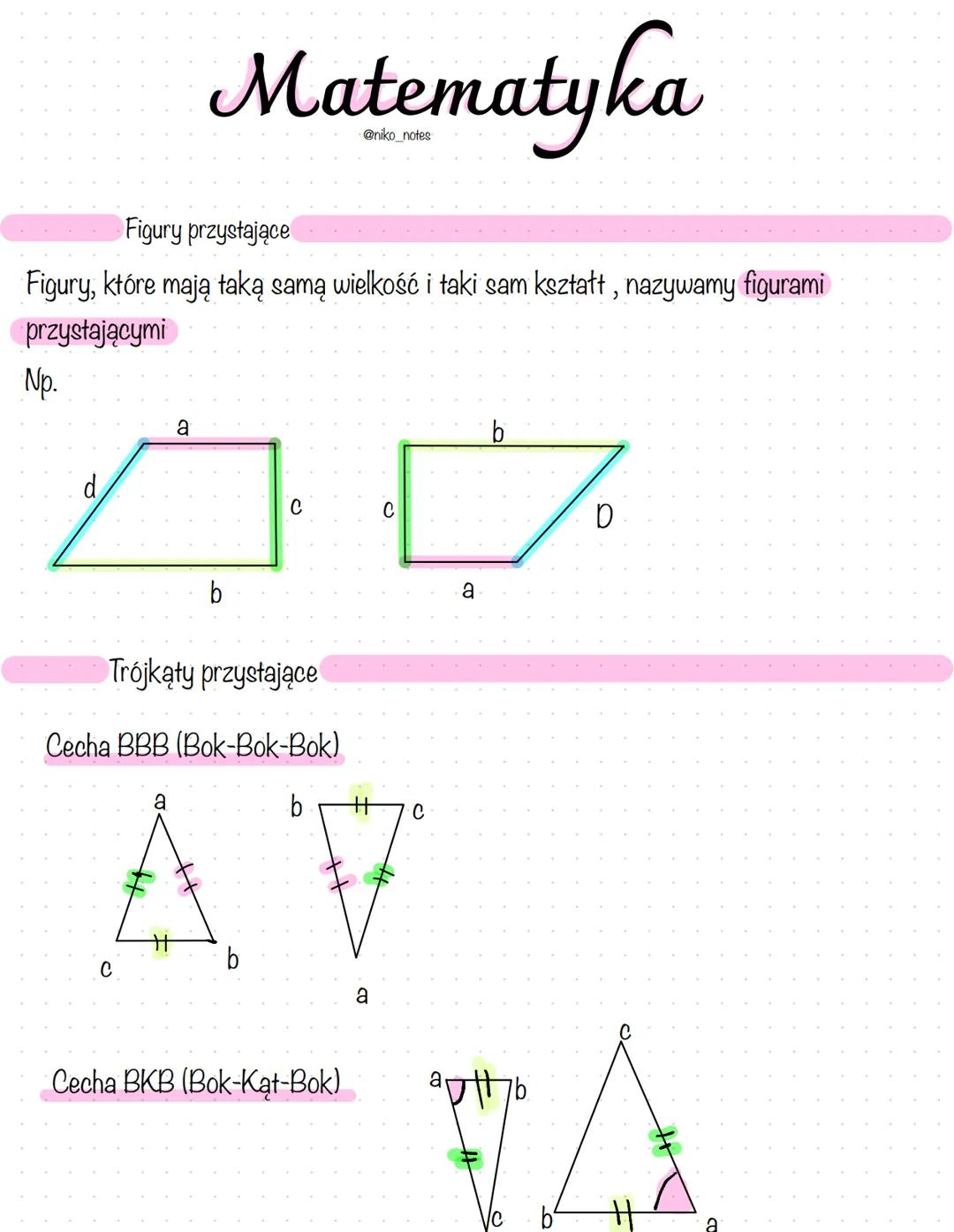 Matematyka
@niko_notes
Figury przystające
Figury, które mają taką samą wielkość i taki sam kształt, nazywamy figurami
przystającymi
Np.
a
AV
