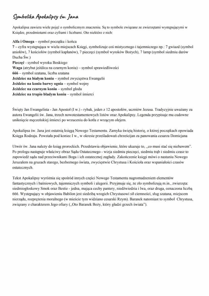 Apokalipsa św. Jana
Apokalipsa św. Jana (Objawienie św. Jana) to księga biblijna zamykająca Nowy Testament.
● Proroctwo w formie listu do 7 